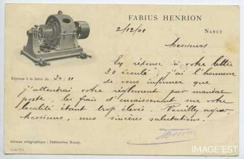 Carte postale de l'usine Fabius Henrion (Nancy)